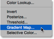 Choosing a Gradient Map adjustment layer. 