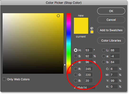 Choosing yellow for the right side of the gradient. 