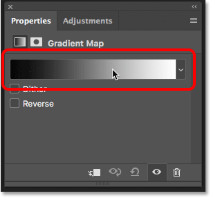 Clicking on the gradient preview bar in the Properties panel